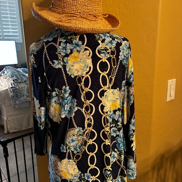 JM Collection Women's Printed Jacquard Long Sleeve Top; Size Large - Picture 4 of 6